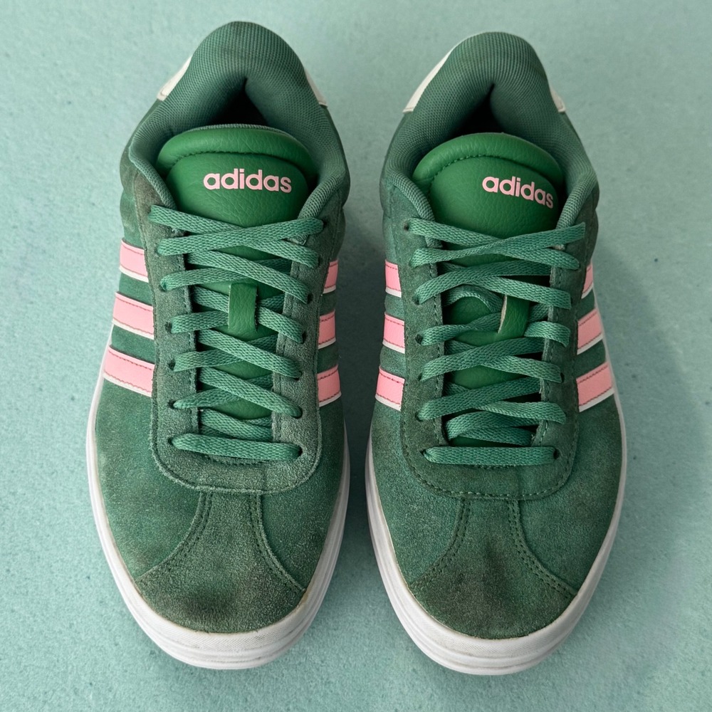 Adidas VL Court 3.0 Platform Green Pink Suede Sneakers Womens Size 6 Athleisure
